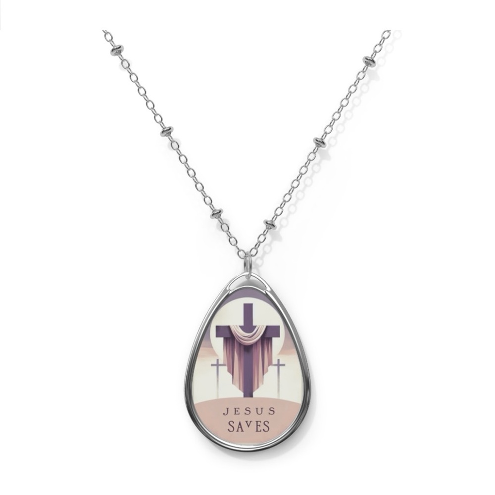 Silver 'Jesus Saves' Pendant Necklace